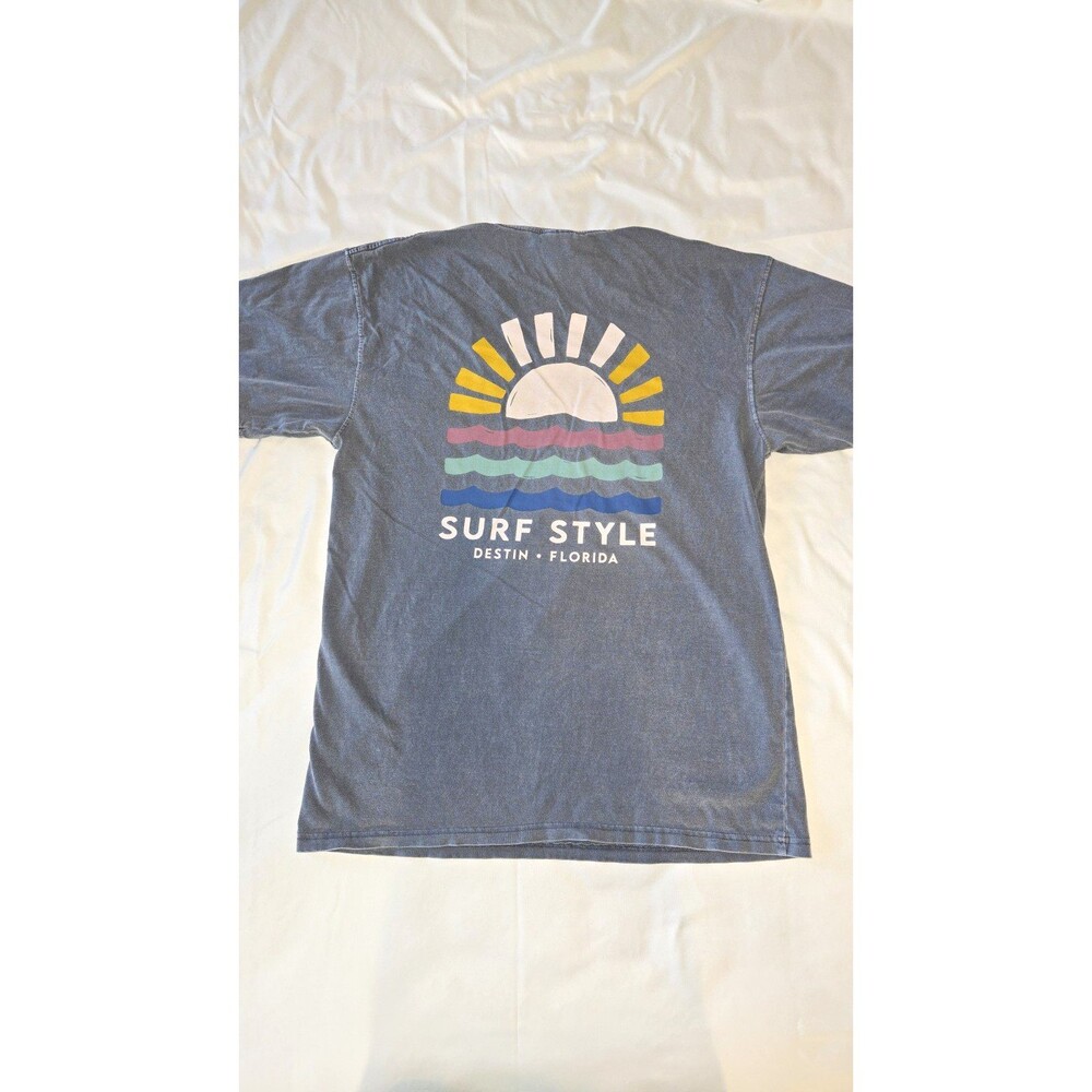 Surf Style Blue Destin Florida Graphic Print Cotton Crew Neck Tee Men's L Large